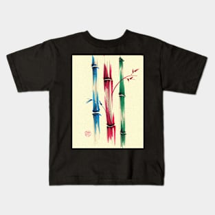 "Rainbow Bamboo Forest"  Watercolor Bamboo Painting Kids T-Shirt